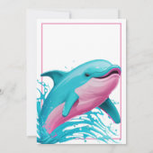 ドルフィンピンクティール(緑がかった色)ブルーサマービーチプール誕生日 招待状 (裏面)