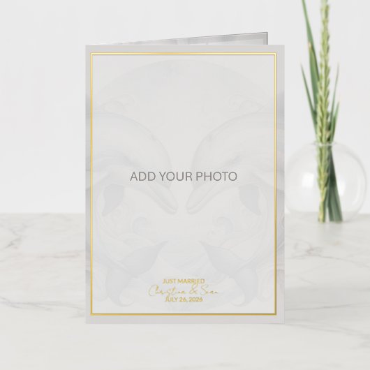 ドルフィンフォイル結婚たった今結婚しましたの写真コラージュ 箔グリーティングカード (正面)