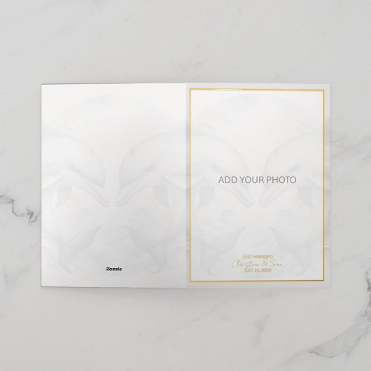 ドルフィンフォイル結婚たった今結婚しましたの写真コラージュ 箔グリーティングカード (外側レイダウン)