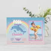 ドルフィンフォトプールパーティー誕生日フロートレインボー 招待状 (スタンド正面)
