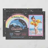 ドルフィンフォトプールレインボーパーティー誕生日フロート 招待状 (正面/裏面)