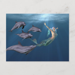 ドルフィンフレンズ付き人魚海 ポストカード
