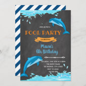 ドルフィンプールビーチの誕生日の招待 招待状 (正面/裏面)