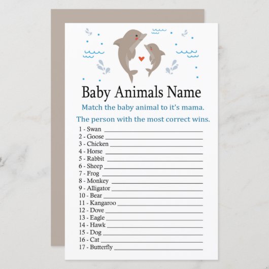 ドルフィンベビーアニマルズネームゲーム (正面/裏面)