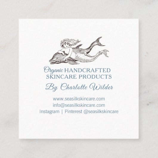ドルフィンマーメイドロゴ手作りスキンケオーガニックア スクエア名刺 (裏面)