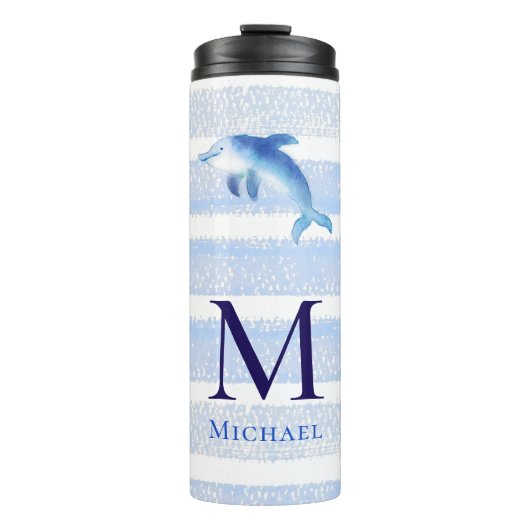 ドルフィンモノグラムストライプビーチ航海の水彩 タンブラー (正面)