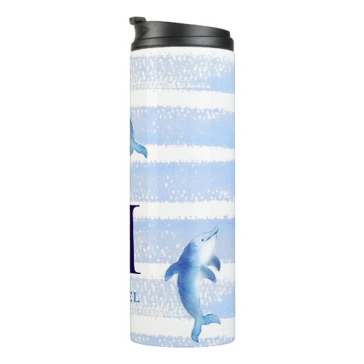 ドルフィンモノグラムストライプビーチ航海の水彩 タンブラー (回転右)