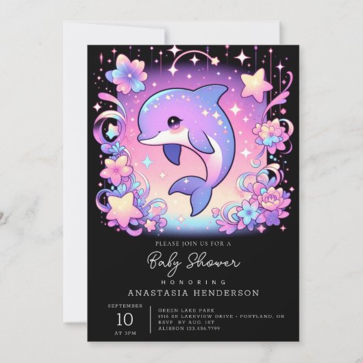 ドルフィン威厳のあるベビーシャワー 招待状 (正面)