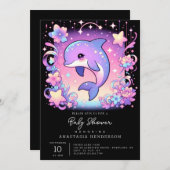 ドルフィン威厳のあるベビーシャワー 招待状 (正面/裏面)