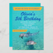 ドルフィン誕生日の招待プールパーティの招待状 招待状 (正面/裏面)