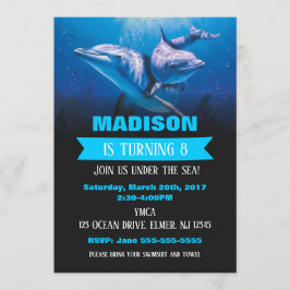ドルフィン誕生日インベイションプールパーティー招待状 招待状