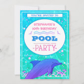 ドルフィン誕生日スイミングプールパーティー 招待状 (正面)