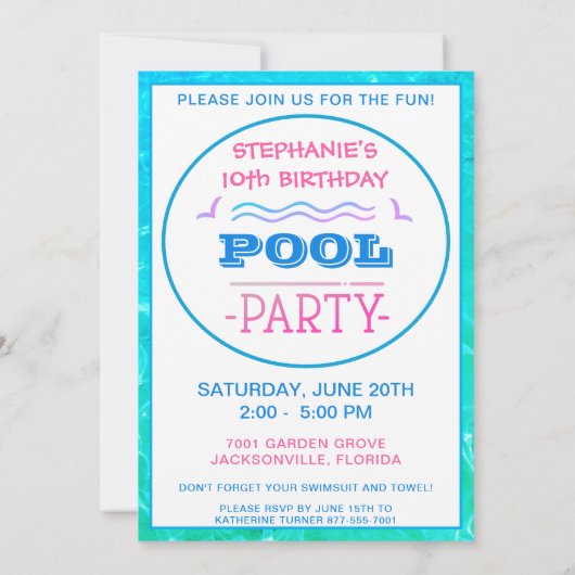 ドルフィン誕生日スイミングプールパーティー 招待状 (裏面)