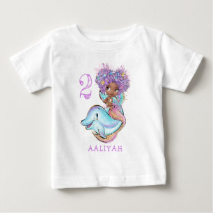 ドルフィン誕生日ベビーTシャツ付きブラウンマーメイド ベビーTシャツ