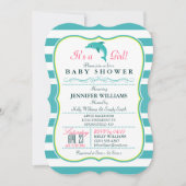 ドルフィン、エレガントテーマ航海のベビーシャワー 招待状 (正面)