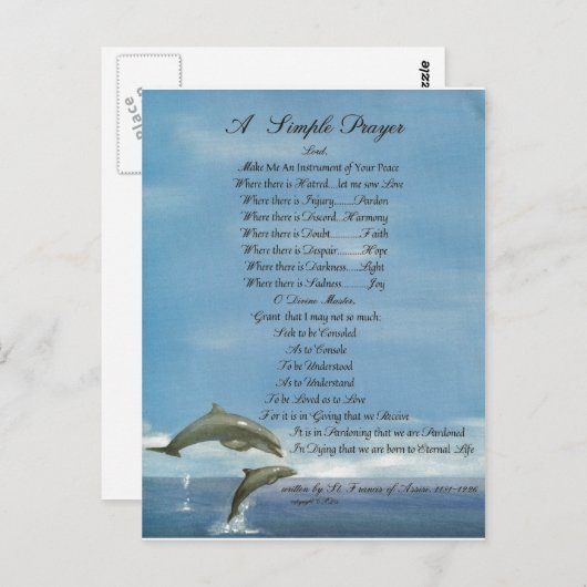 ドルフィン=教皇フランシス=聖フランシスシンプル祈りの言葉 ポストカード (正面/裏面)