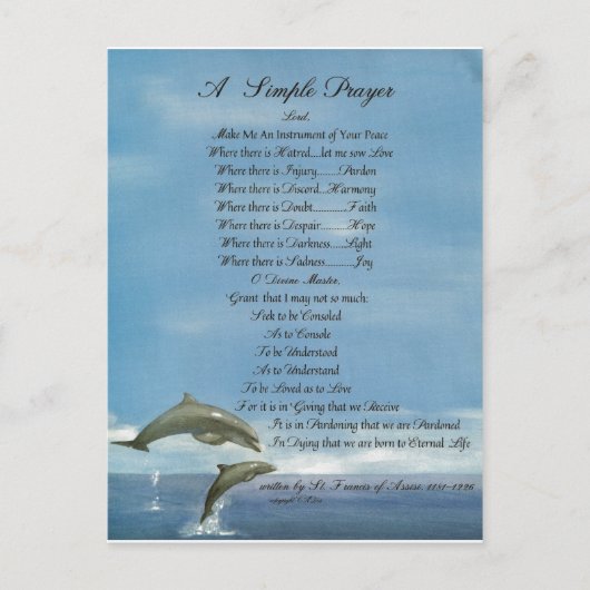 ドルフィン=教皇フランシス=聖フランシスシンプル祈りの言葉 ポストカード (正面)