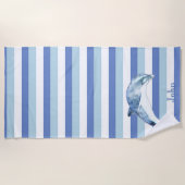 ドルフィ航海のンネイビーブルーストライプ ビーチタオル (正面)