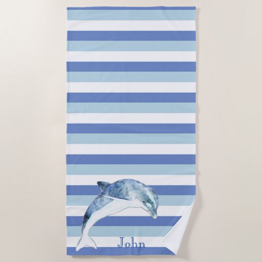 ドルフィ航海のンネイビーブルーストライプ ビーチタオル (正面)