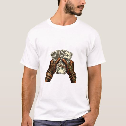 ドル紙幣を持つ手 Tシャツ (正面)