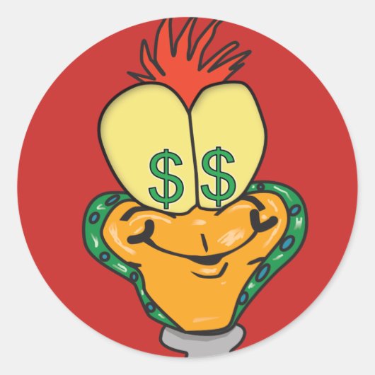 ドル記号の漫画 ラウンドシール (正面)