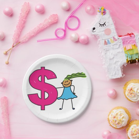 ドル記号を付けた少女 ペーパープレート (パーティー)