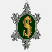 ドル記号 スノーフレークピューターオーナメント (左)