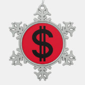 ドル記号 スノーフレークピューターオーナメント (正面)