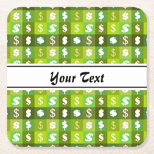 ドル通貨記号パターン スクエアペーパーコースター (正面)