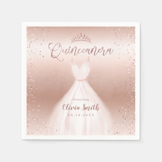 ドレエレガントスグリッターバラ金ゴールド スタンダードカクテルナプキン (正面)