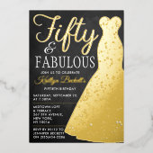 ドレエレガントススタイリッシュ |フィフティ&ファブラス誕生日 箔招待状 (正面)