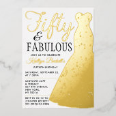 ドレエレガントススタイリッシュ |フィフティ&ファブラス誕生日 箔招待状 (正面)