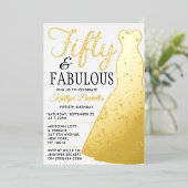 ドレエレガントススタイリッシュ |フィフティ&ファブラス誕生日 箔招待状 (立ち正面)