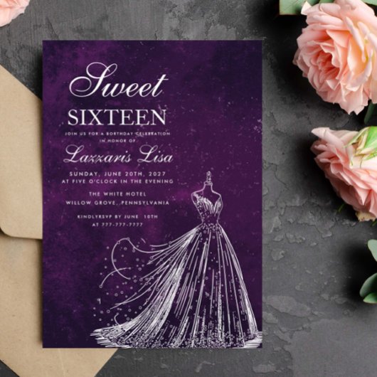 ドレエレガントスパープルSweet sixteen16誕生日 招待状