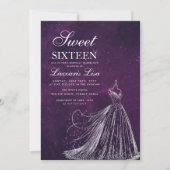 ドレエレガントスパープルSweet sixteen16誕生日 招待状 (正面)