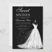ドレエレガントスブラックSweet sixteen16誕生日 招待状 (正面)