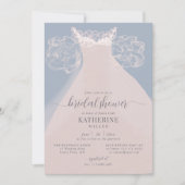 ドレエレガントスラッフルズピンクブルーシックブライダルシャワー 招待状 (正面)