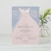 ドレエレガントスラッフルズピンクブルーシックブライダルシャワー 招待状 (スタンド正面)