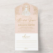 ドレエレガントス赤面と金ゴールドブライダルシャワー オールインワン招待状 (内側)