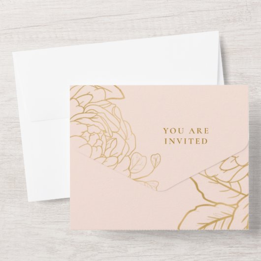 ドレエレガントス赤面と金ゴールドブライダルシャワー オールインワン招待状 (裏面)