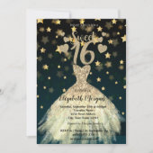 ドレエレガントス金ゴールドスターグリッタースウィート16パーティー 招待状 (正面)