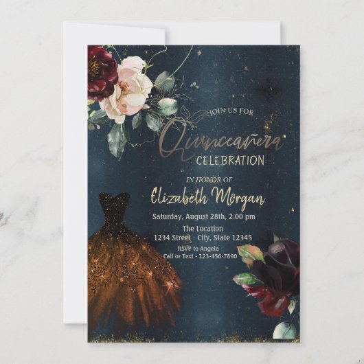 ドレエレガントス、バラダークブルーキンセアニラ 招待状 (正面)