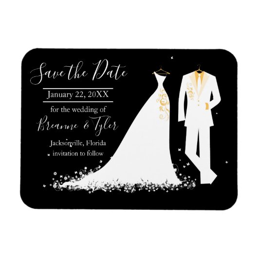 ドレスとタキシード - Save the Date マグネット (横)