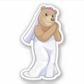 ドレスとヴェールをまとった熊の花嫁 シール (正面)