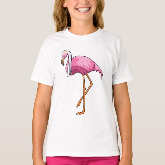 ドレスとヴェールを纏ったフラミンゴ Tシャツ (正面)