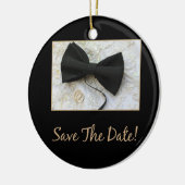 ドレスに日付弓タイを保存 セラミックオーナメント (左)