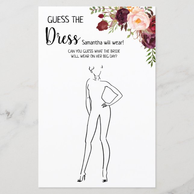 ドレスのブライダルシャワー英語のゲスペインのーム (正面)