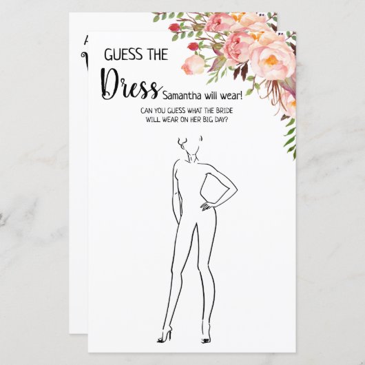 ドレスのブライダルシャワー英語のゲスペインのーム (正面/裏面)