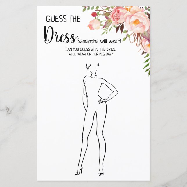 ドレスのブライダルシャワー英語のゲスペインのーム (正面)