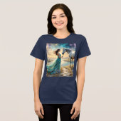 ドレスの女性とその馬の自然風景 トライブレンドＴシャツ (正面全面)